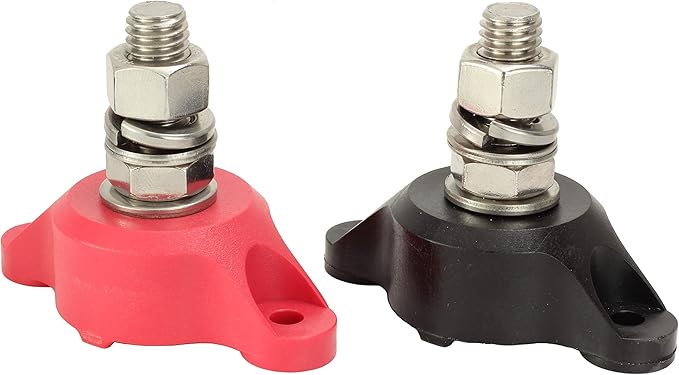 Fastronix 1/2" Heavy Duty Stainless Steel Single Stud Power and Ground Junction Block with Red and Black