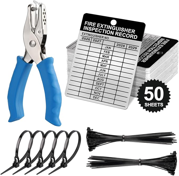 50 Sets Metal Inspection Tags Safety Inspection Tags Fire Extinguisher Inspection Sticker 2.2X3inch Fire Extinguisher Inspection Record Tag 2026-2029 with Handheld Hole Puncher for Indoor Outdoor (50)