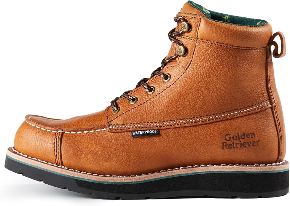 Golden Retriever 6''Composite/Soft Toe Work Boots For Men,Waterproof Wedge Moc Toe, Oil/Slip Resistant, Leather Welt, Industrial Construction Durty work Boots,EH G6155-G6255-G6355