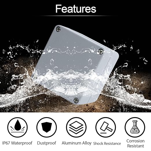 LeMotech Aluminum Alloy Metal Junction Box IP67 Waterproof Dustproof Small Electrical Box Outdoor Universal Enclosure Grey 3.1x2.9x3.1in (80x76x80mm)