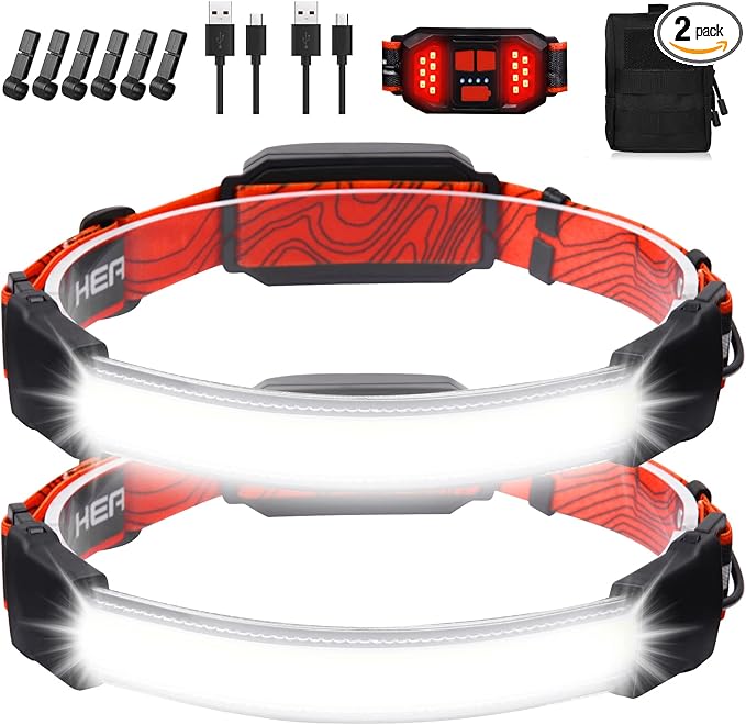 Rechargeable Headlamp,Super Bright 1500 Lumens 6 Modes Head Lamp Led Rechargeable with Tail Red Light,Wide Beam Led Headlamp Waterproof for Adults Outdoor Camping Hiking Hunting Accessories