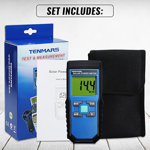 Solar Power Meter, Digital Solar Irradiance Meter Solar Energy Meter, Handheld Solar Power Meter with 2000 W/m2, 634 BTU / (ft2 · h) Measuring Range and MAX/MIN/Data Hold Function