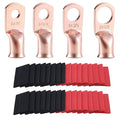 2 AWG Pure Copper Ring Terminal Kit (62 Pcs) - 30 Battery Lugs (1/4", 5/16", 3/8", 1/2") with 32 Heat Shrink Tubes for 2 Gauge Wire in Automotive, Solar, Inverter, Marine, RV Applications