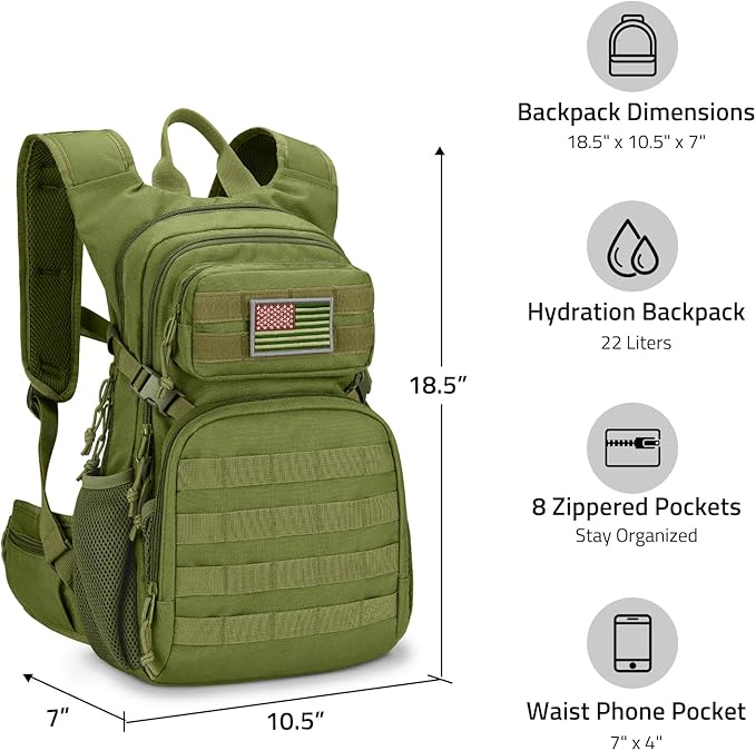 CVLIFE Hydration Backpack with 3L TPU Tactical Water Bladder, 22L Hiking Backpack for Men Women, Heavy Duty Molle Water Backpack with Multiple Compartments for Cycling Running Hunting Camping