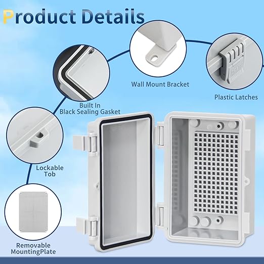 Outdoor Electrical Box Plastic Junction Box,Durable DIY Enclosure for Wiring Connections and Protection Wall Brackets for Power Project (5.3"x3.4"x2.7")