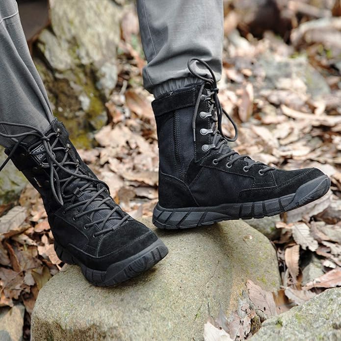 FREE SOLDIER Men's Work Tactical Boots 8 Inches Lightweight Combat Boots Durable Suede Leather Military Boot Desert Boot