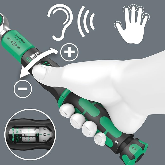 Wera 05075800001 Safe-Torque A 1 Torque Wrench with 1/4" Square Head Drive, 2-12 Nm, Black Green