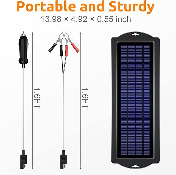 SUNAPEX 12V Solar Battery Charge: 5W Waterproof Portable Solar Panel Kit - Battery Maintainer Trickle Charger - with Upgrade Built in Charge Controller for Car Boat RV Trailer Automotive Motorcycle