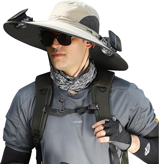 Wide-Brimmed Solar Fan Outdoor Fishing Hat, Solar and USB Charging, Long Battery Life Fan Hat, Waterproof Sun Hat Upf50+
