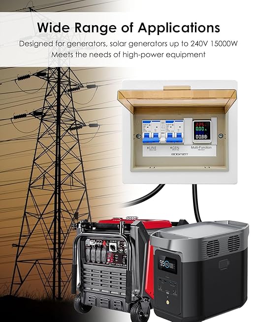 240V 60A Generator Transfer Switch, Prewired Transfer Panel with Multi-Function Digital Display, Manual Transfer Switch Kit for Portable Generators 15000 Watts, Easy Wiring
