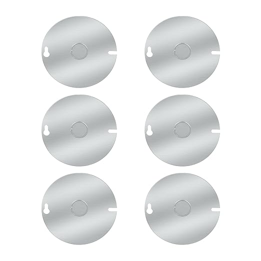 Round Electrical Box Cover, 4 Inch Metal Junction Box Covers with 1/2 Inch Knockout, Flat Outlet Box Cover for 4 inch Round Box and Octagonal Box（6pcs）
