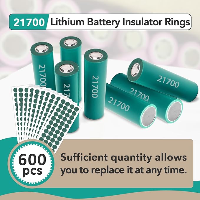 600 Pcs 21700 Lithium Battery Insulator Ring Self-Adhesive Insulating Paper Adhesive with Adhesive Backing (Green)