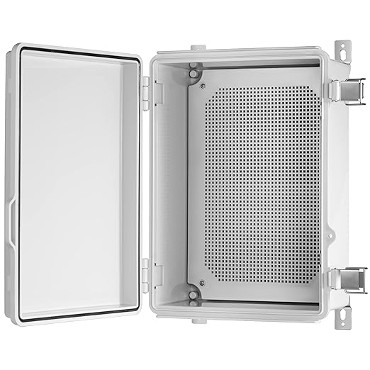 Waterproof Electrical Junction Box IP67 ABS Plastic Enclosure with Hinged Cover with Mounting Plate, Wall Brackets (Grey Cover, 14.6"×10.6"×5.9")