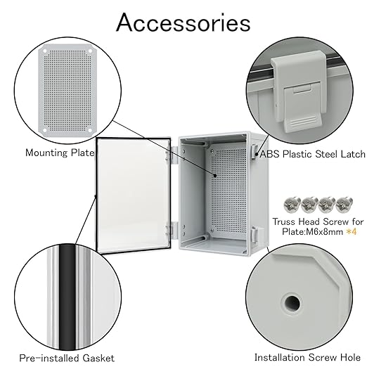 Junction Box IP65 Waterproof ABS Plastic Enclosure Hinged PC Clear Cover Electrical Project Box with Mounting Plate, Wall Brackets, Cable Glands 11.8"x 7.9" x 7.1"