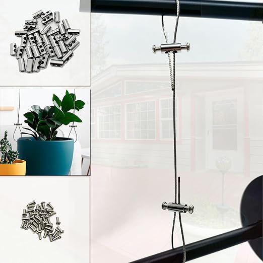 20 Pieces of M4 Wire Rope Clamps, 1/8 inch Rope, Made of Copper and Stainless Steel, Suitable for Outdoor Hanging, Reusable, and Never rusts.