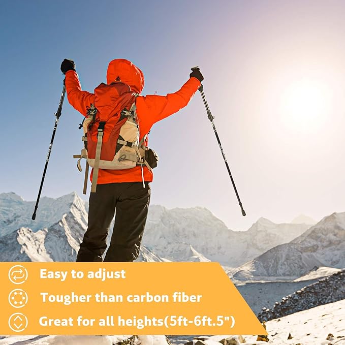 Covacure Trekking Poles Collapsible Hiking Poles - Aluminum Alloy 7075 Trekking Sticks with Quick Lock System, Telescopic, Collapsible, Ultralight for Hiking, Camping & Backpacking