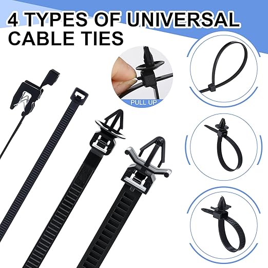 200pcs Car Wire Loom Routing Clips Push Mount Cable Tie Assortment 15 Sizes Cable Zip Tie with Car Wire Loom Routing Clips Universal Wiring Harness Clip Replacement Parts for Automotive