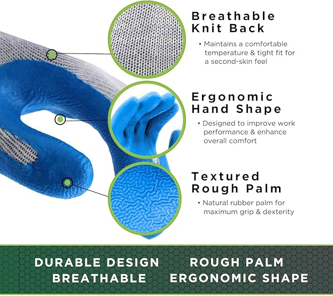 SHOWA Atlas 300 Original 1994 Crinkle Grip Work Gloves,for Construction, Landscaping, Gardening, & Masonry