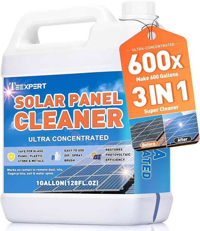 Teexpert Solar Panel Cleaner (1Gallon Makes 600 Gallons), Ultra Concentrated Glass & Solar Panel Cleaning, Streak-Free Quick Dry Remove Dirt, Dust, Droppings, Oils, Fingerprints & Water Spots
