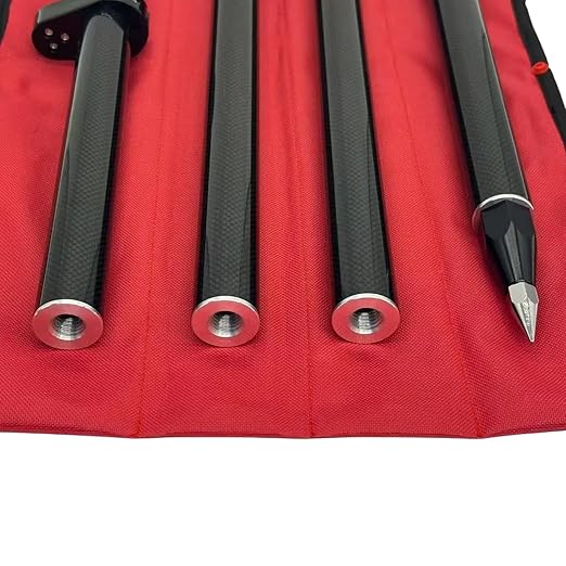 1.8M Carbon Fiber Surveying Prism Pole, 4 Section Survey Rod with 5/8X11 Thread, 4 Section Prism Pole with Level Bubble and Soft Bag
