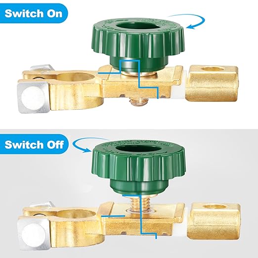 Spurtar Car Battery Disconnect Switch 12V - 24V Top Post 2Pcs, Quick Disconnect Battery Cut Off Switch for Truck RV Boat Vehicles, Green Knob