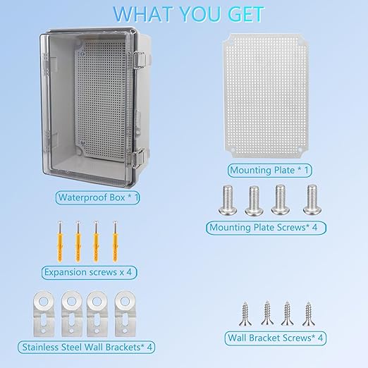 Electrical Box, Outdoor Waterproof Box IP67 Junction Box with Mounting Plate,ABS Plastic Project Box Power Cord Enclosure Clear 11" Dx7.5 Wx5.1 H