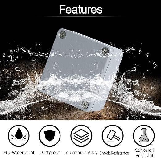LeMotech Aluminum Alloy Metal Junction Box IP67 Waterproof Dustproof Small Electrical Box Outdoor Universal Enclosure Grey 2.5x2.2x1.3in (64x58x35mm)