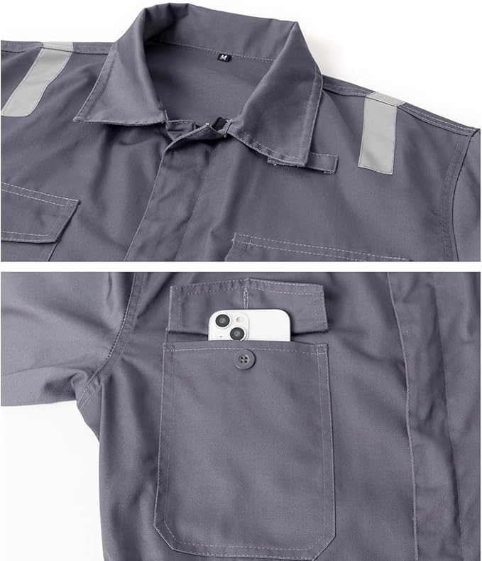 Men's Work Coverall High Visibility Overalls Mechanics Coveralls Workwear Jumpsuit with Multi Pockets