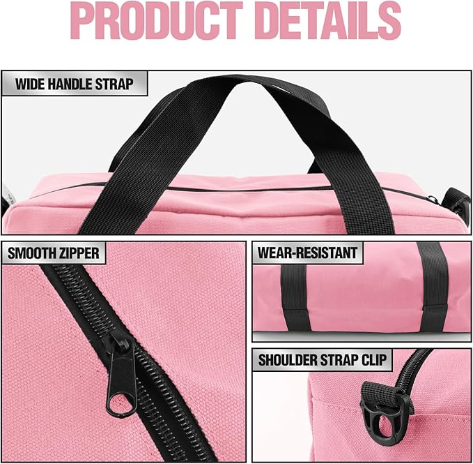 Small Tool Bag, Canvas Tool Storage Bag, Large Capacity Multipurpose Zipper Soft Tote Organizer Pouch for Electrician, Plumbing, Gardening,Tools Bags for Men (Pink, 18 Inch)