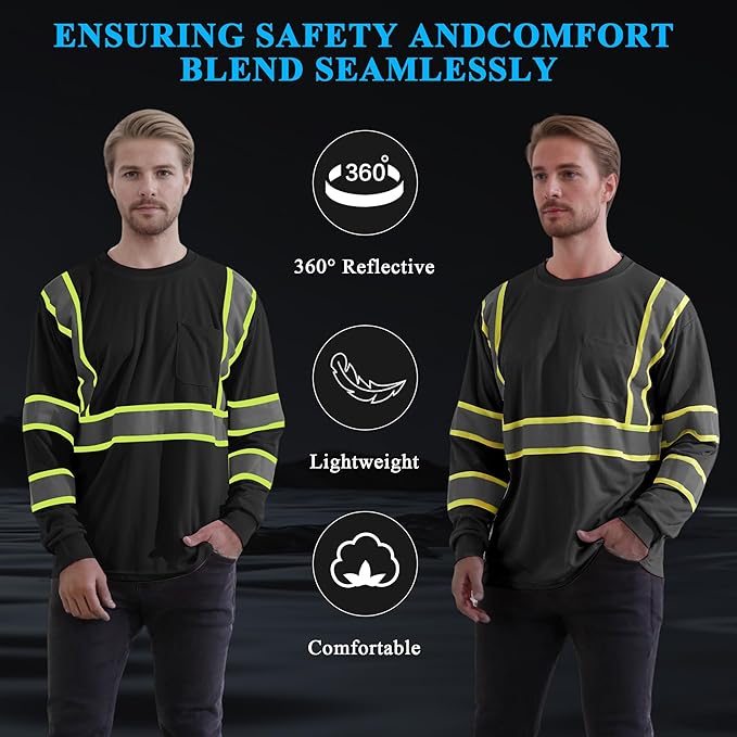 W&H Hi Vis Safety Long Sleeve Shirts Reflective High Visibility Birdeyes Class 3 Shirts,Construction Work