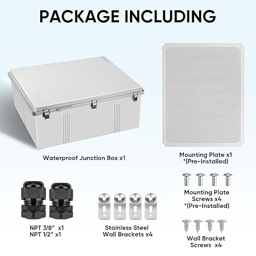 TICONN Outdoor Electrical Box Waterproof, Junction Box IP67 ABS Plastic Enclosure with Hinged Cover with Mounting Plate, Wall Brackets, Cable Glands (Off-White, 24.8"x20.9"x9.8")