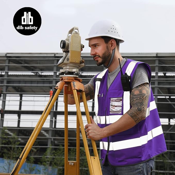 Dib Safety Reflective Vest ANSI Class 2, High Visibility Vest with Pockets and Zipper, Construction Work, Hi Vis