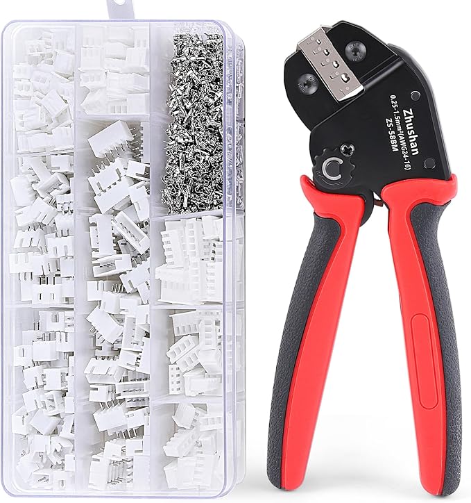Zhushan JST Connector Kit with Molex Crimper - Includes 720PCS JST-SM Kit, AWG 24-16 (0.25-1.5mm²) - Crimper for AMP-TE 2.8/4.0/4.8/6.3, JST-SM2.54/XH2.54/VH3.96