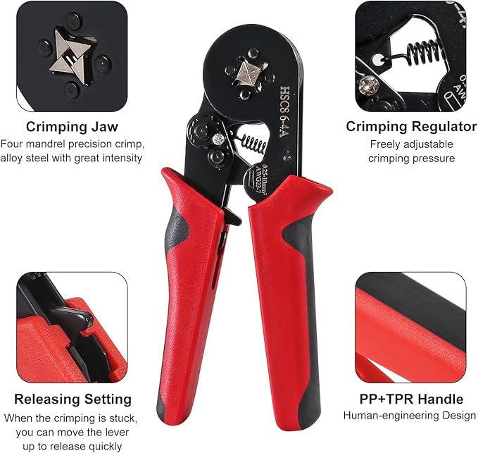 1251pcs Ferrule Crimping Tool Kit, AWG23-7 Self-adjustable Ratchet Wire Crimping Tool Kit Crimper Plier Set with 1250PCS Wire Terminals Crimping Connectors Wire End Ferrules Terminals