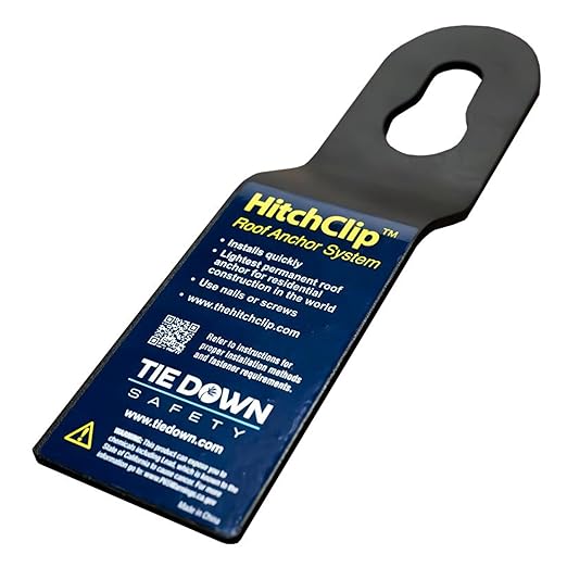 Tie Down Hitch Clip Roof Anchor 6-Pack – Roofing Anchors for Roof Safety & Fall Protection | Reusable Roof Harness Connection Points for Wood Roofs | Black Finish