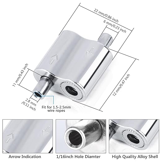 10 Pack Wire Rope Cable Clamp, 1/16" Stainless Steel Wire Rope Cable Clip Clamp, Two-Way Cable Clamp, Freely Adjustable Wire Rope Clips for Picture Hanging Lifting Fit for 1.5-2.5mm Wire Ropes(M3)