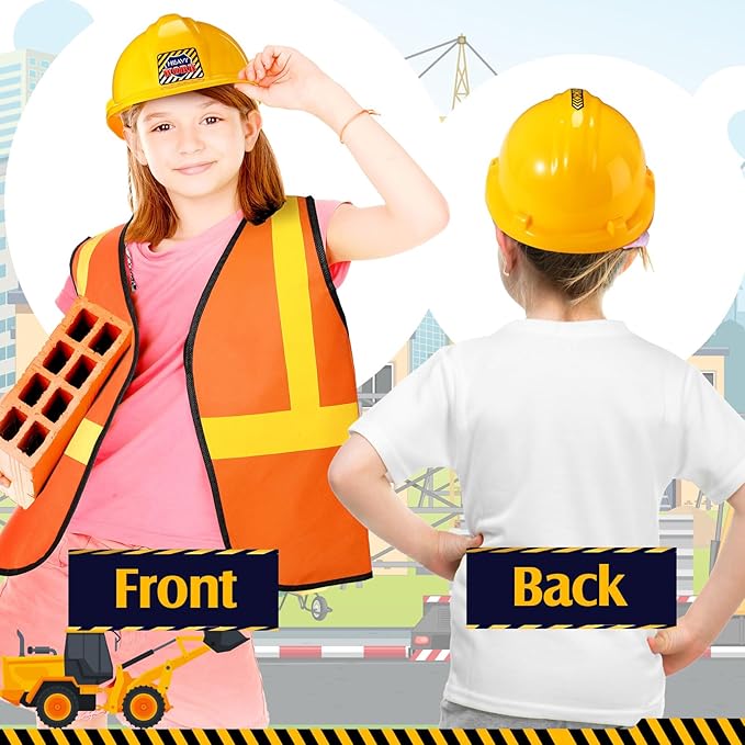 6 Pcs Construction Hats Plastic Hard Hat Construction Worker Hat Helmet for Girl Boy Engineer Building Theme Party