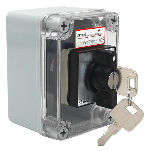 20A Rotary Changeover Switch with Key Lock, 660V 3 Position 2 Phase 8 Terminals, 2-Way 2NO 2NC, Universal Selector Switch with Waterproof Enclosure (3 Positions 2 Poles w/Key)