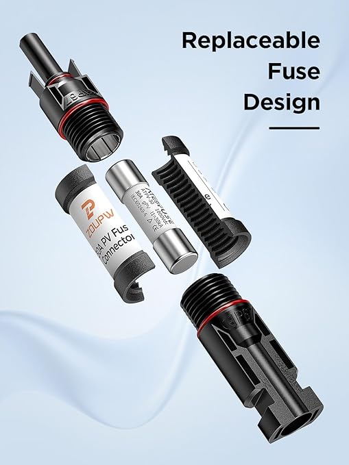 30A Solar in-Line Fuse Holder with 30A 1000V PV Fuse, IP67 Waterproof PV Male/Female Connector for Solar Panel and Charge Controller, Solar Surge Protection