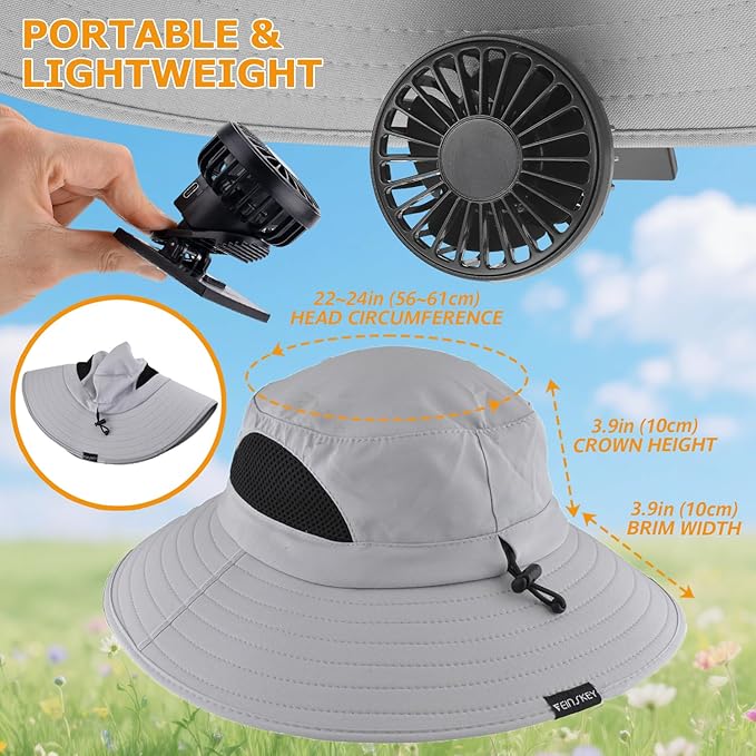 EINSKEY Solar Powered Fan Hat, UPF50+ Wide Brim Bucket Hat with Ultralight Clip-On Fans for Outdoor Hiking Fishing Gardening