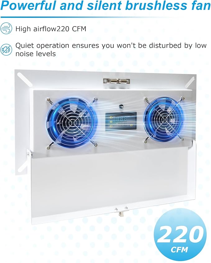 220 CFM Dual Fan Crawl Space Ventilator with Thermostat, Smart Basement Moisture Fan Air Out with Metal Lockable Panel, Suitable for Crawl Spaces/Basement/Garage/Attic/Grow Tents