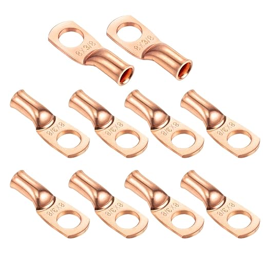 Ampper Heavy Duty Copper Wire Lugs, UL Eyelets Ring Crimp Copper Terminal Connectors for Battery Cable Ends and More (8 Awg, 3/8" Ring, 10 Pcs)