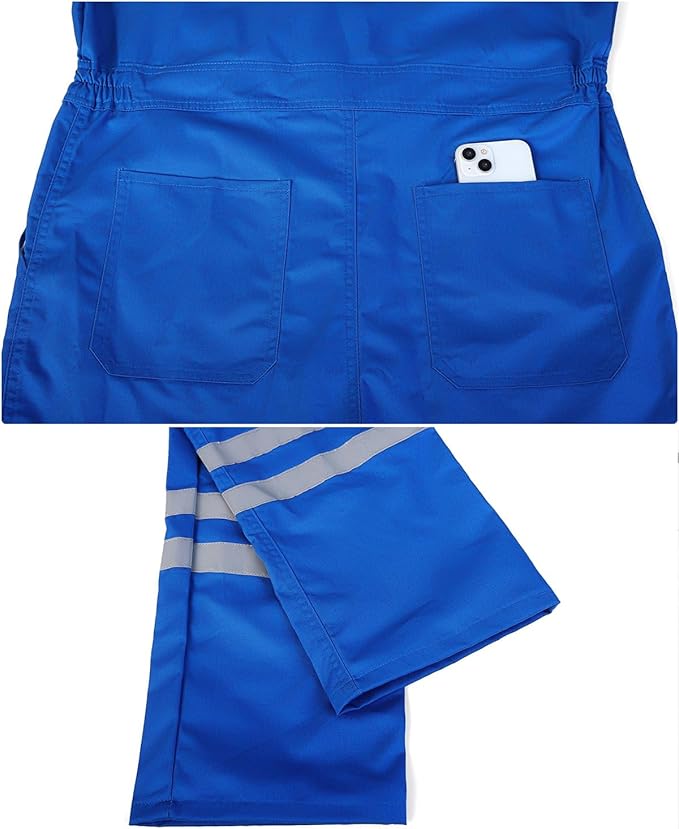 Men's Work Coverall High Visibility Overalls Mechanics Coveralls Workwear Jumpsuit with Multi Pockets