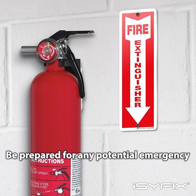 iSYFIX Fire Extinguisher Aluminum Signs – 10 Pack 4x12 Inch – Laminated for Ultimate UV and Fade Resistance, Indoor and Outdoor, for Business, Schools, Hospitals, Home
