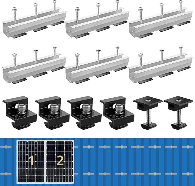 Anbte 6Pcs Solar Panel Bracket Kit, Aluminium Solar Panel Roof Mounting Kit 7.87" Mounting Rail 30mm/35mm Solar Panel Mounting Brackets for Metal Roof, Tin Roof, Flat Roof, Sheet Roof
