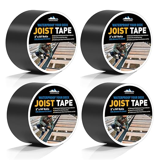 Amazing Works Joist Tape for Decking - Heavy Duty Joist Tape, 2 x 50' Waterproof & Weatherproof Deck Flashing Tape Protects The Top of The Joist, Beam from Moisture and Rot (2" x 50', 4 Pack)