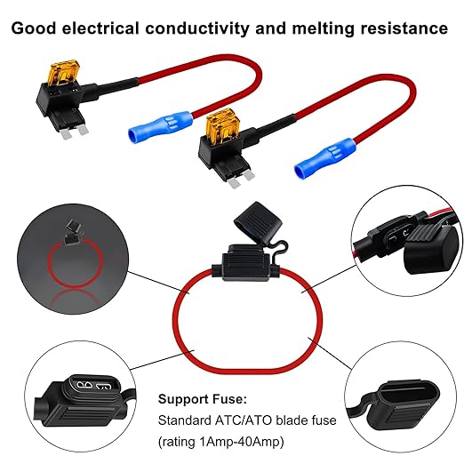 MuHize Fuse Tap Kit - Standard Inline 14AWG Fuse Holders, Add-a-Circuit Fuses Taps with 100 Pack Fuses (2A/3A/5A/7.5A/10A/15A/20A/25A/30A/35A) for Automotive, Marine