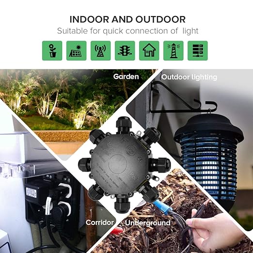 8 Way Electrical Junction Box, La Vane IP68 Waterproof 8 Way Cable Connector Lighting Connector Electric External Coupler, Cable Gland Ø 4-14mm