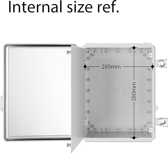 Junction Box, IP67 Waterproof Plastic Enclosure for Electrical Project, Hinged Grey Cover, Includes Mounting Plate and Wall Bracket (Transparent Cover with Inner Door, 16.1"x12.2"x7.1")