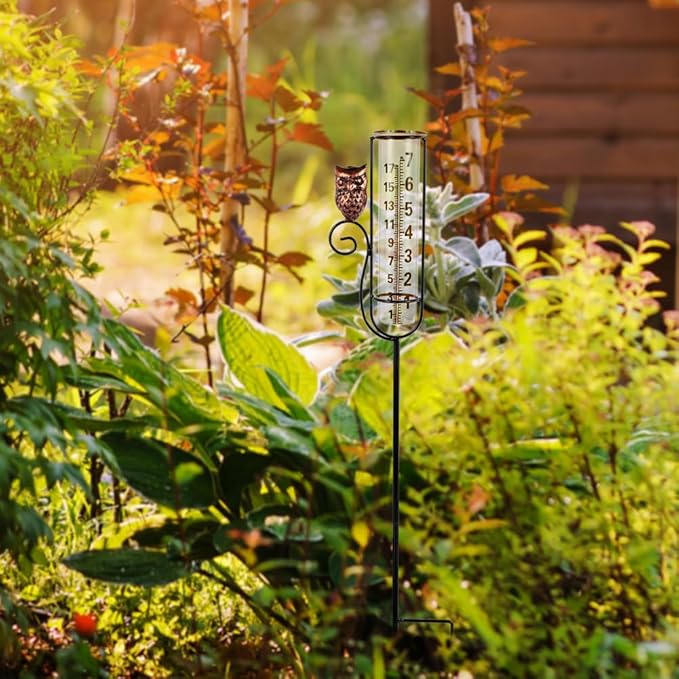 Owl Rain Gauges,Water Gauge for Rain with Metal Stake,7 Inch Freeze Proof Detachable Rain Gauge Outdoor Decorative for Measuring Precipitation